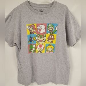 Nintendo Super Mario Characters Gray Retro Style Graphic Shirt, Large